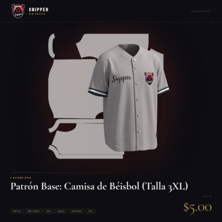 patrón base camisa béisbol talla 3xl