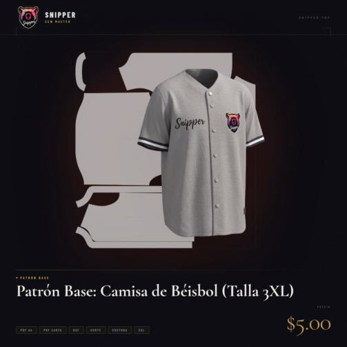 patrón base camisa béisbol talla 3xl