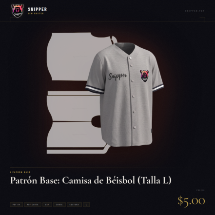 patrón base camisa béisbol talla l