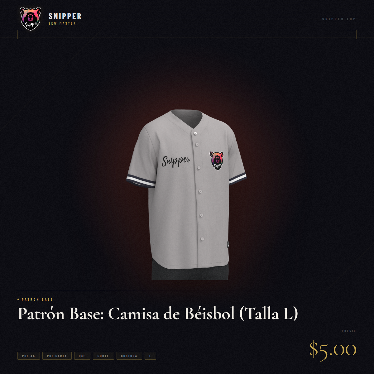 patrón base camisa béisbol talla l 2