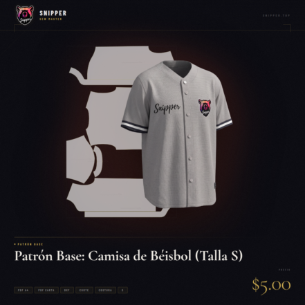patrón base camisa béisbol talla s