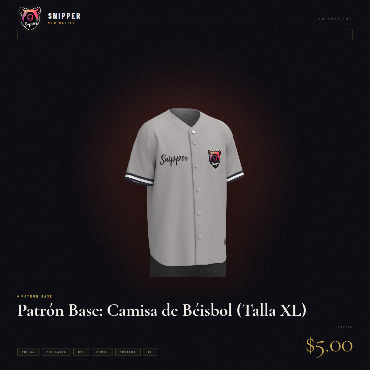 patrón base camisa béisbol talla xl 2