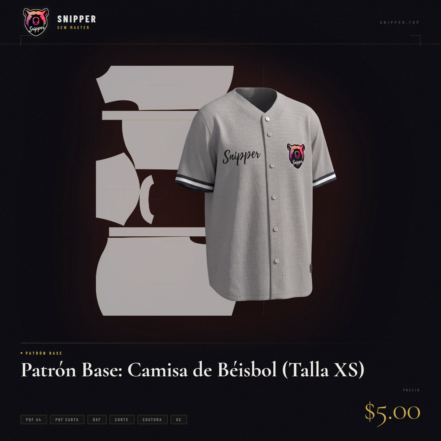 patrón base camisa béisbol talla xs
