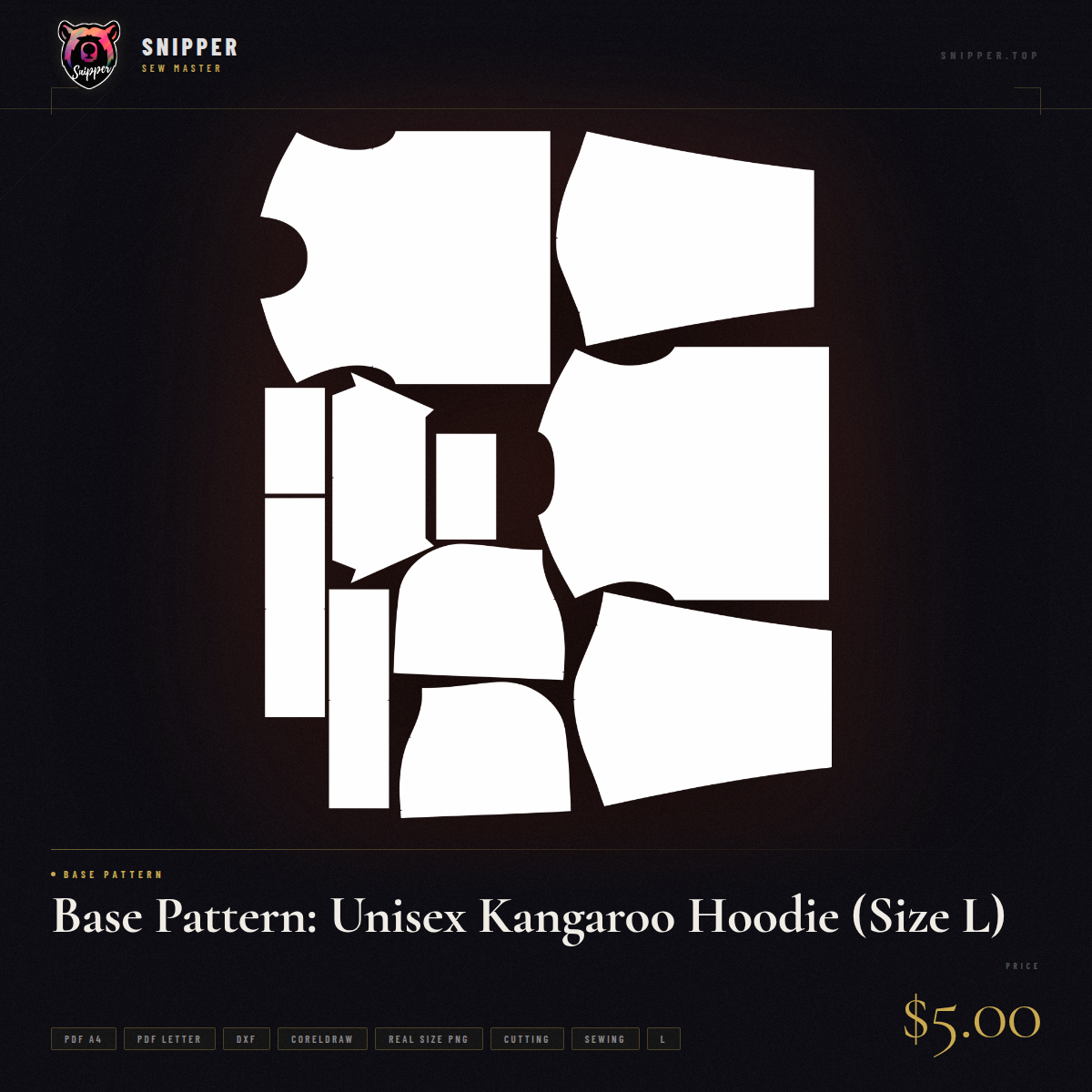 Base Pattern: Unisex Kangaroo Hoodie (Size L) 3