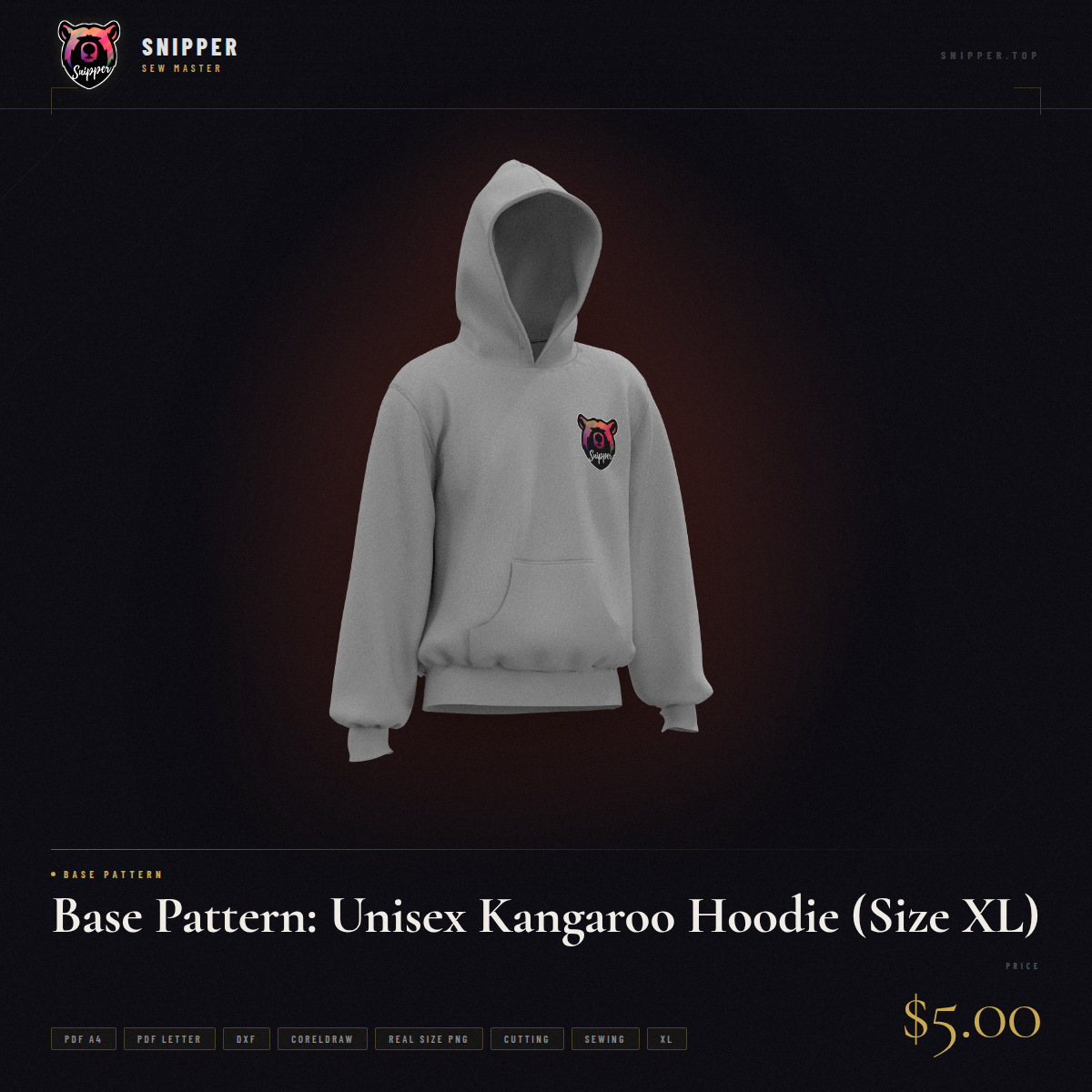 base pattern kangaroo hoodie size xl 2
