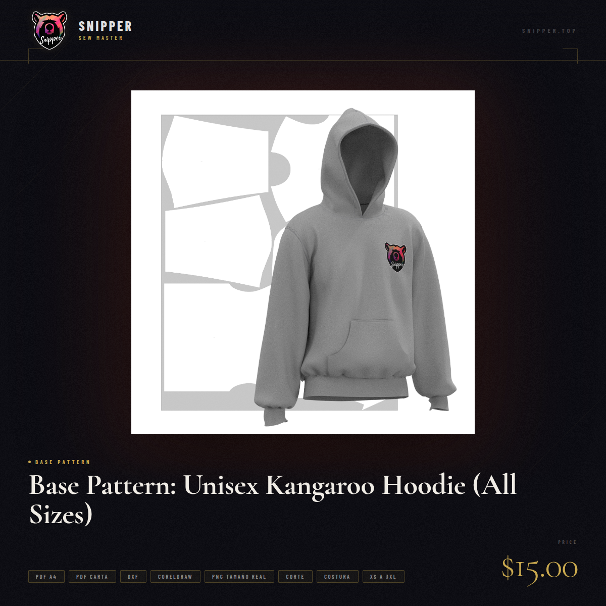 Base Pattern: Unisex Kangaroo Hoodie (All Sizes) 11