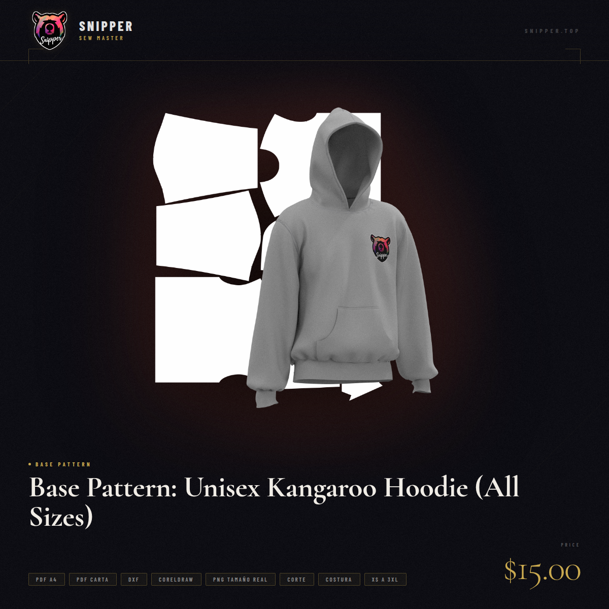 Base Pattern: Unisex Kangaroo Hoodie (All Sizes) 11