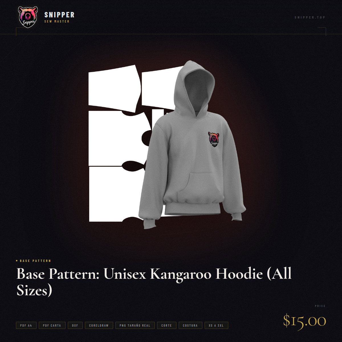 Base Pattern: Unisex Kangaroo Hoodie (All Sizes) 15