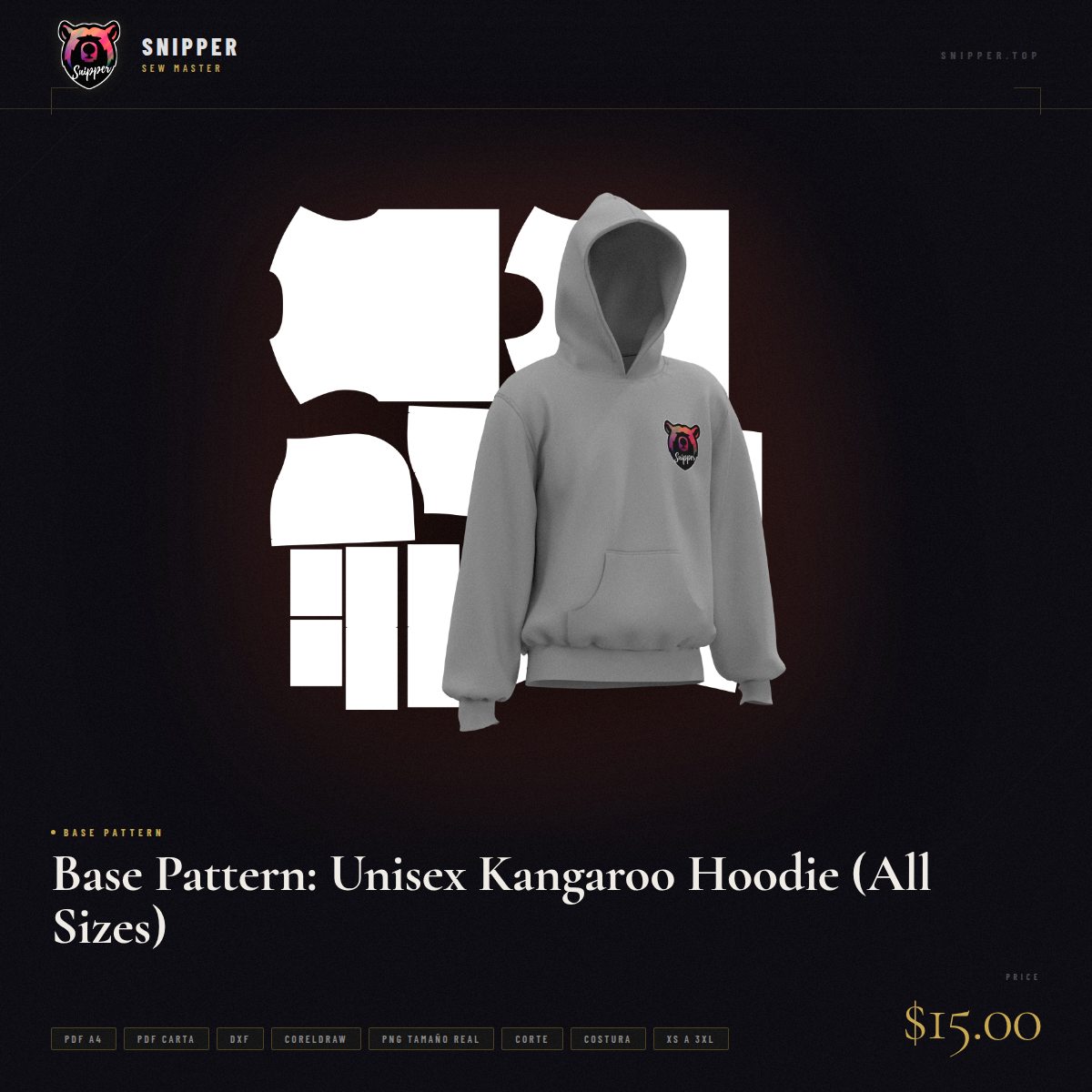 Base Pattern: Unisex Kangaroo Hoodie (All Sizes) 3