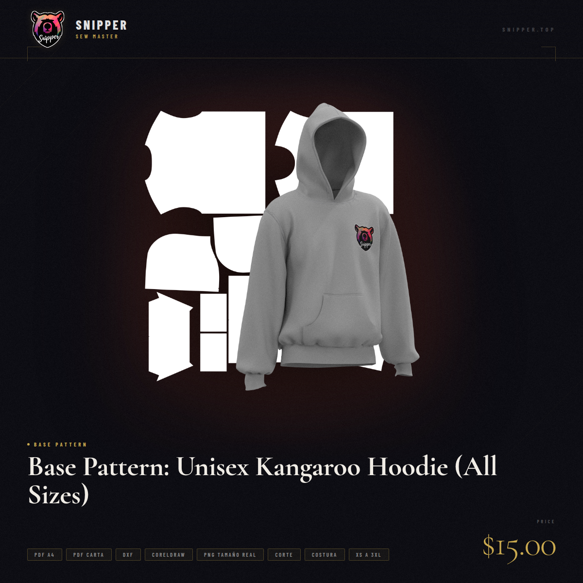 Base Pattern: Unisex Kangaroo Hoodie (All Sizes) 5