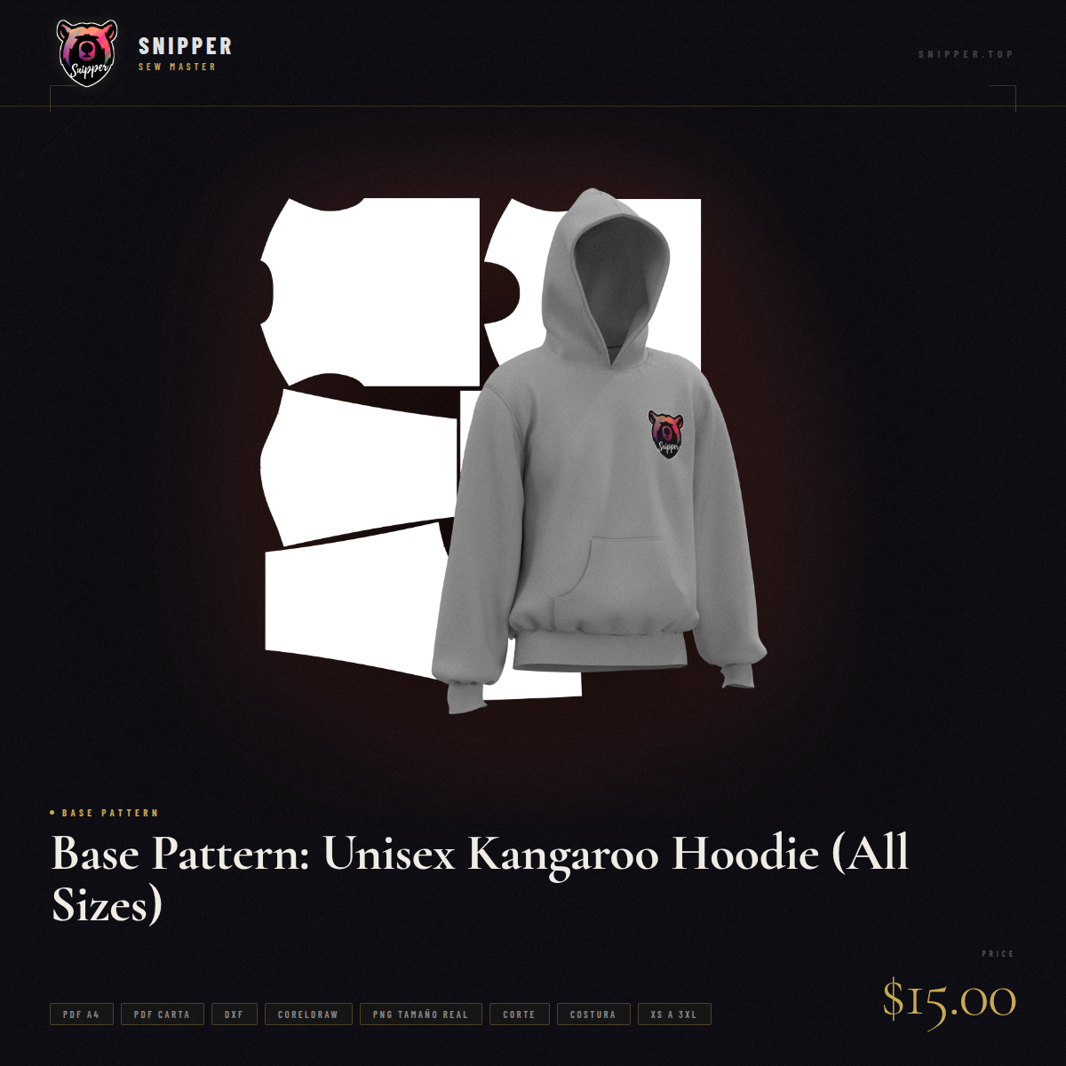 Base Pattern: Unisex Kangaroo Hoodie (All Sizes) 7