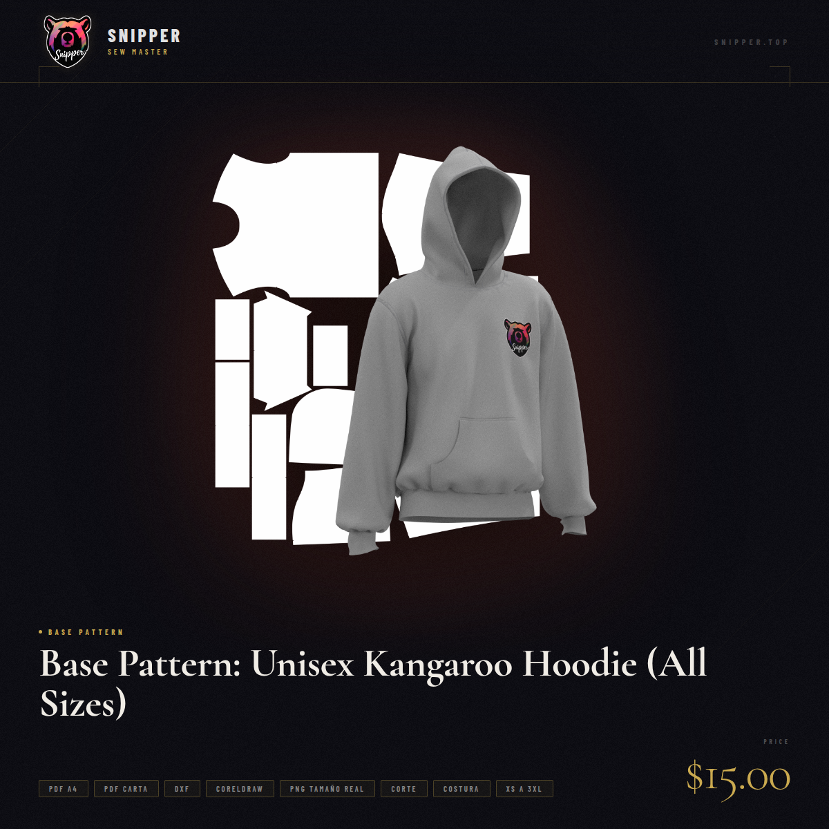 Base Pattern: Unisex Kangaroo Hoodie (All Sizes) 9