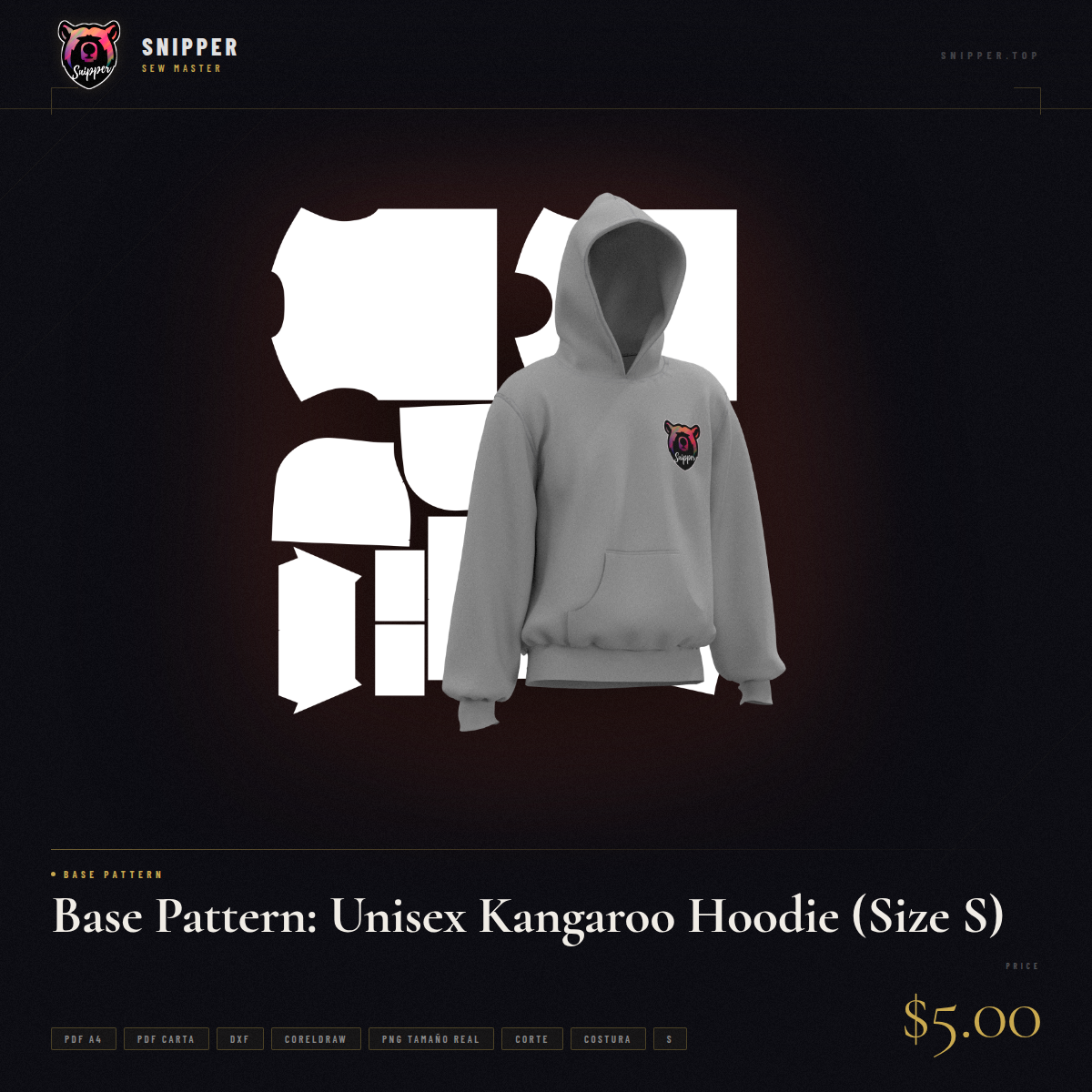 base pattern unisex kangaroo hoodie size s