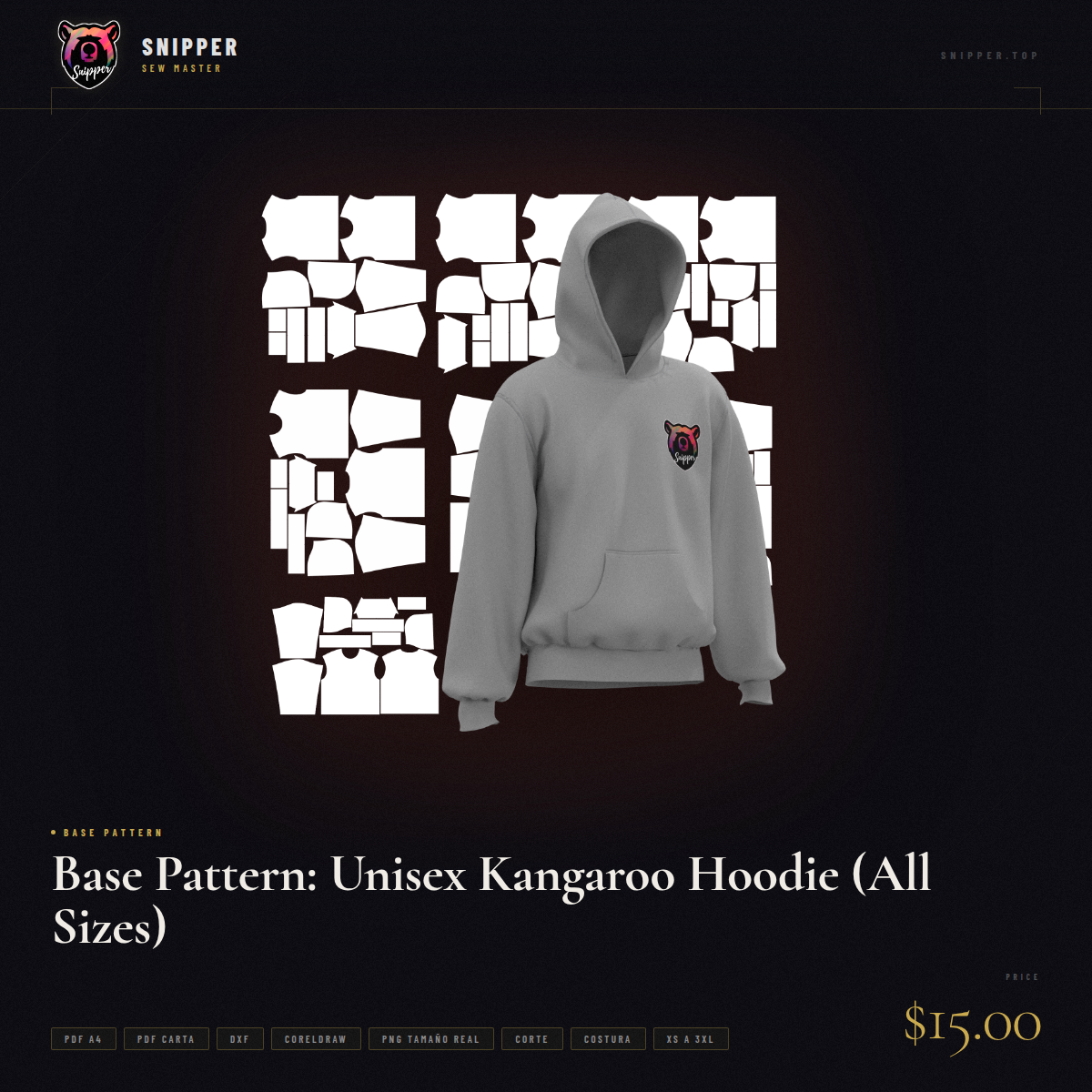 base pattern unisex kangaroo hoodie all sizes