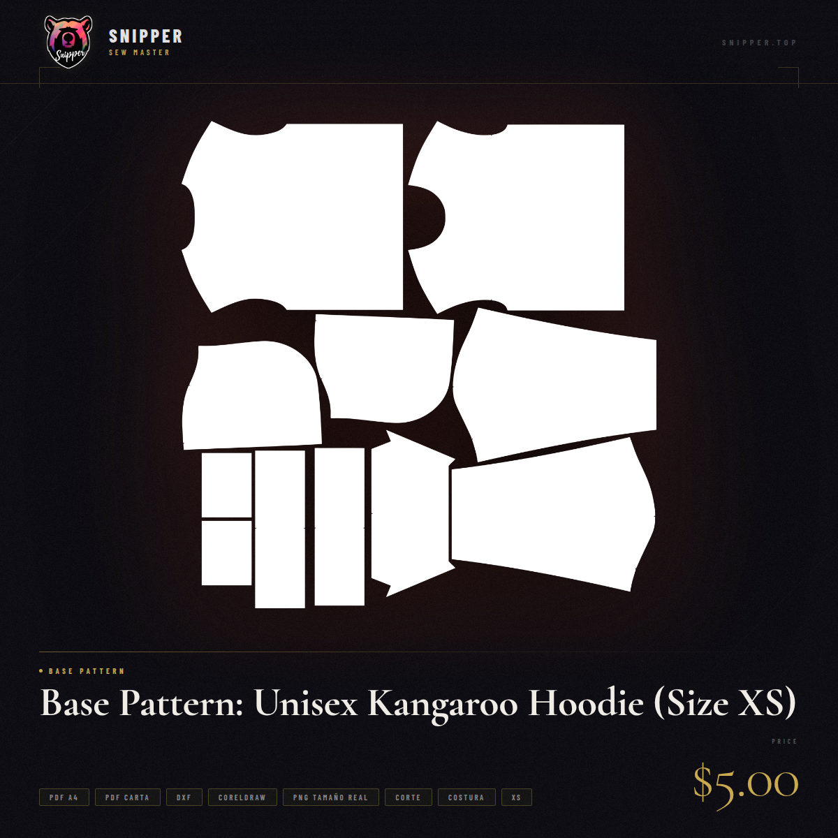 base pattern unisex kangaroo size xs 3