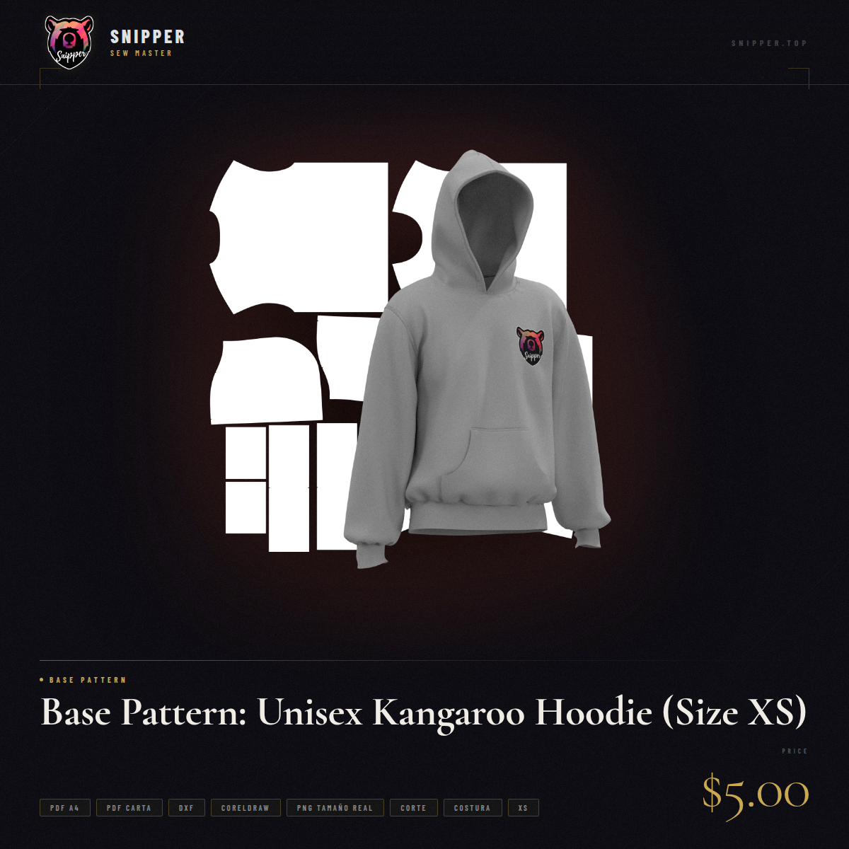 base pattern unisex kangaroo size xs