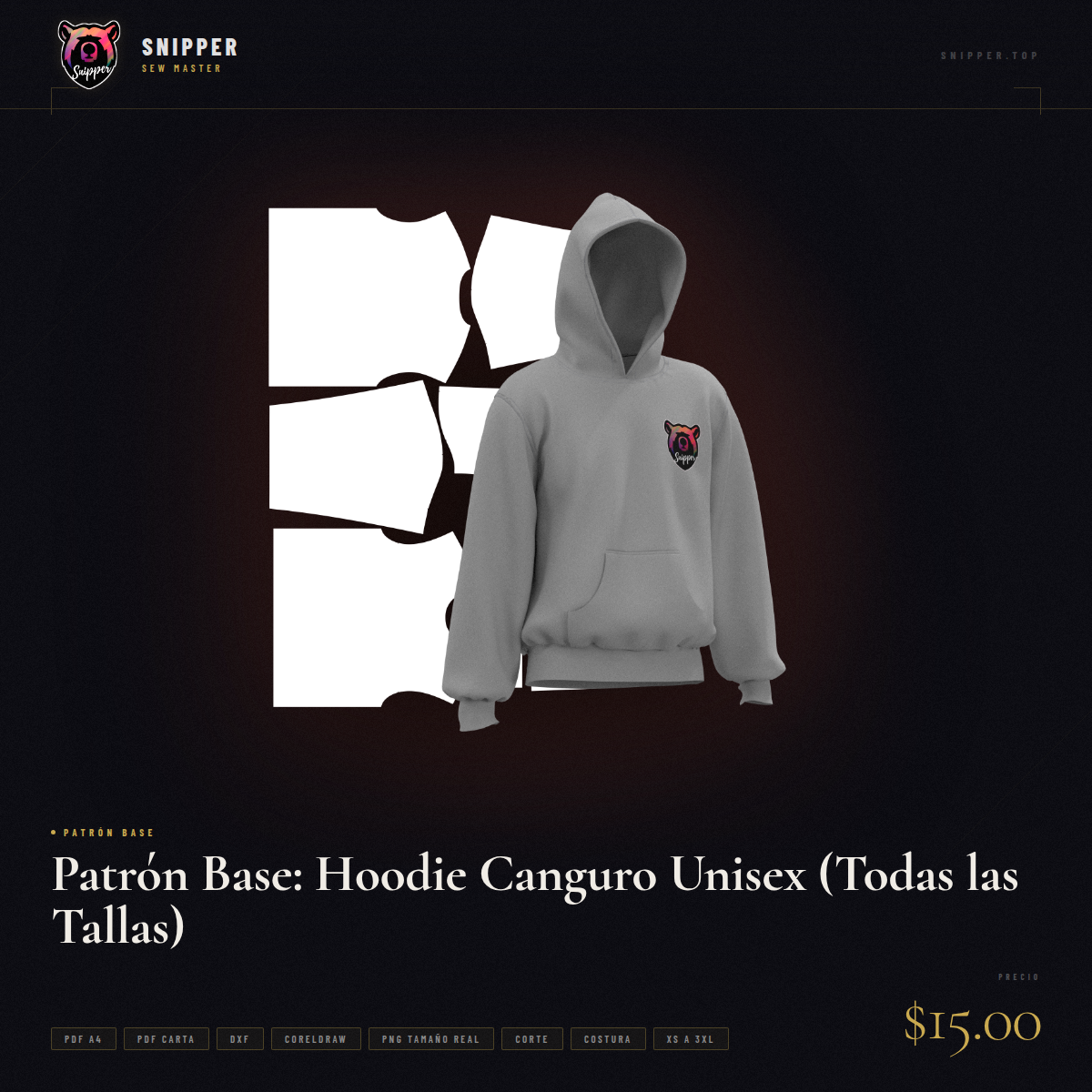 Patrón Base: Hoodie Canguro Unisex (Todas las Tallas) 13