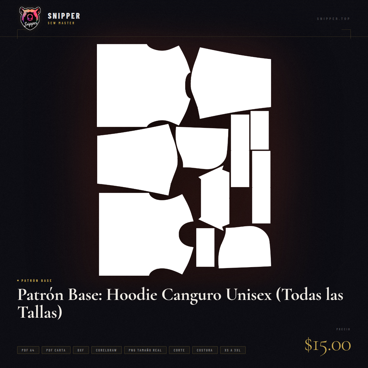 Patrón Base: Hoodie Canguro Unisex (Todas las Tallas) 14