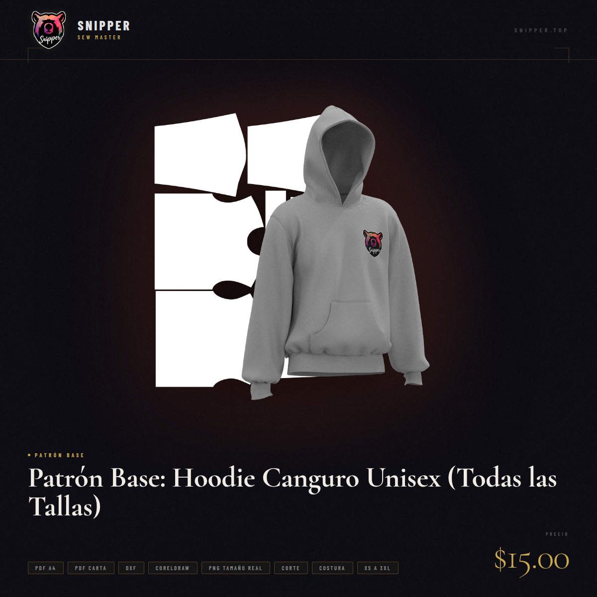 Patrón Base: Hoodie Canguro Unisex (Todas las Tallas) 15