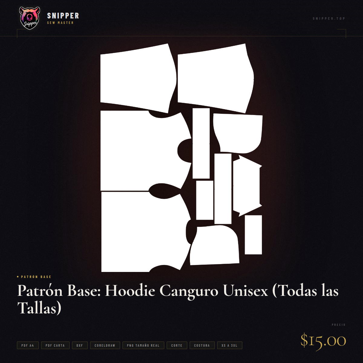 Patrón Base: Hoodie Canguro Unisex (Todas las Tallas) 16