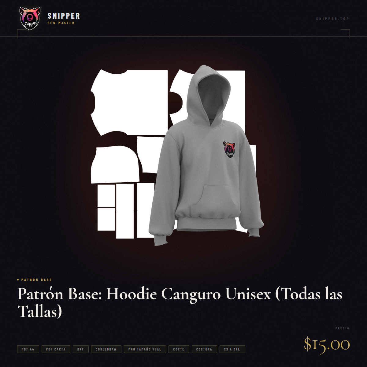 Patrón Base: Hoodie Canguro Unisex (Todas las Tallas) 3