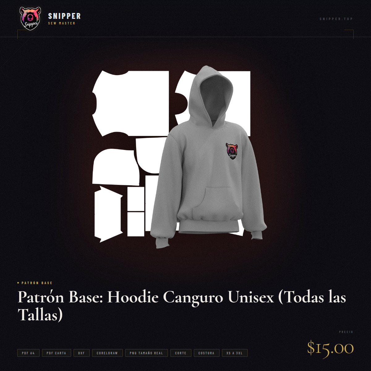 Patrón Base: Hoodie Canguro Unisex (Todas las Tallas) 5