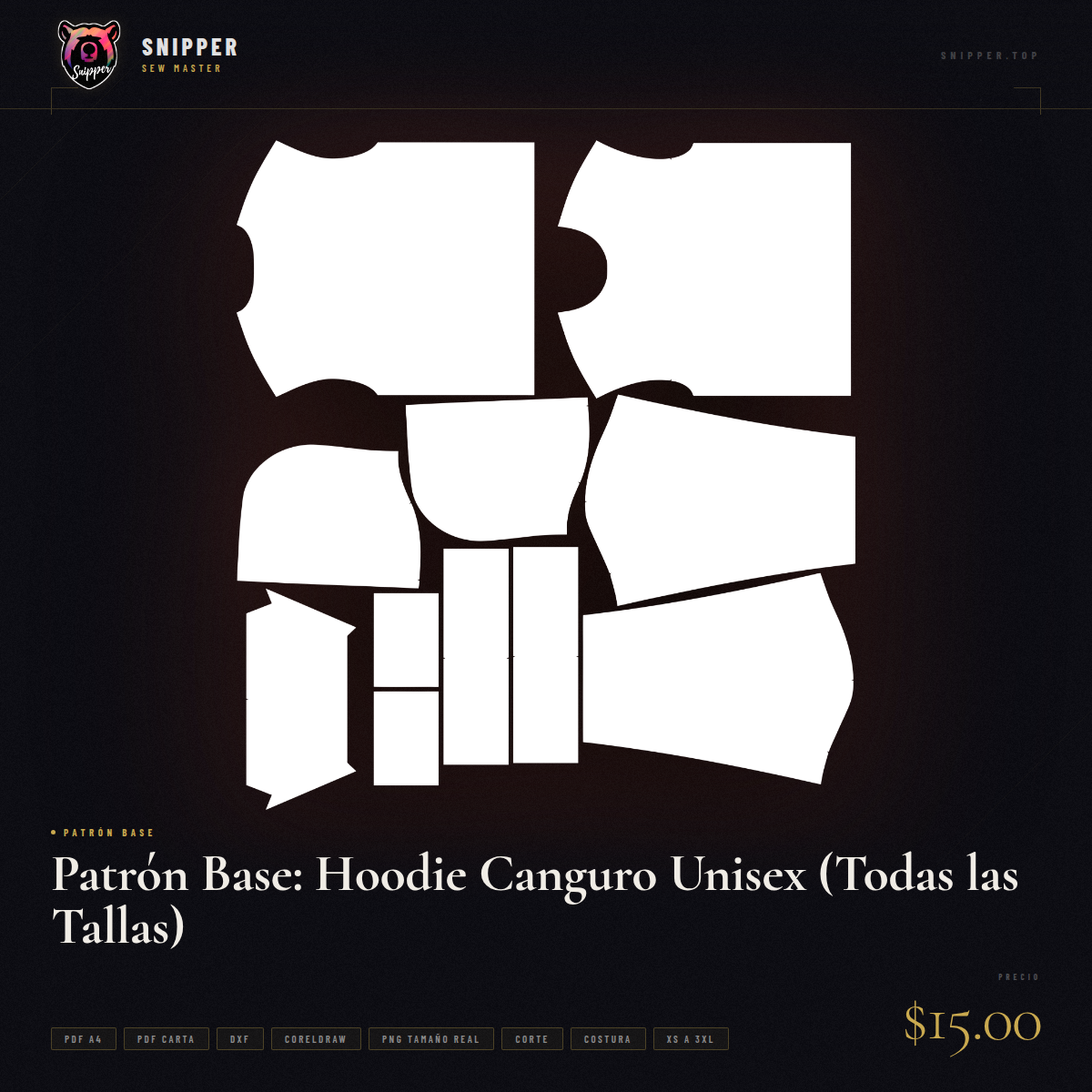 Patrón Base: Hoodie Canguro Unisex (Todas las Tallas) 6