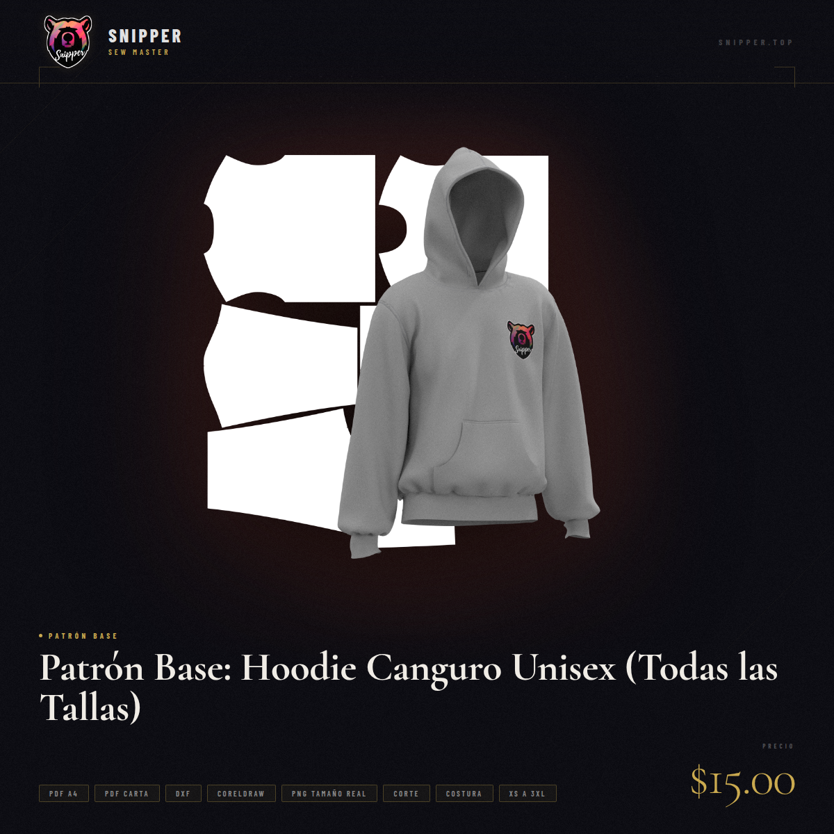 Patrón Base: Hoodie Canguro Unisex (Todas las Tallas) 7
