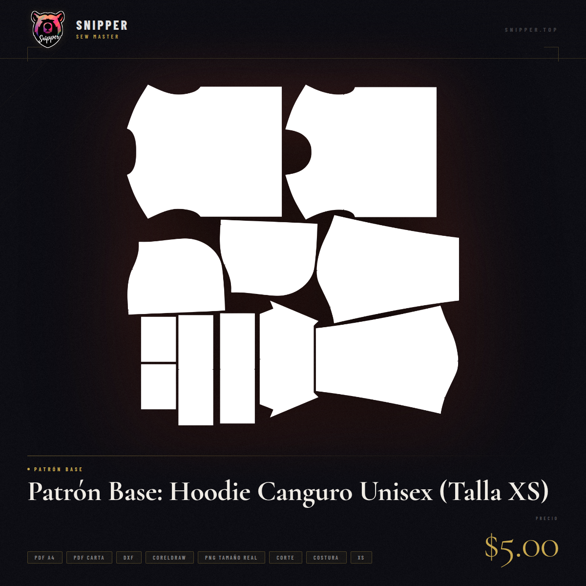 patrón base hoodie canguro talla xs 3