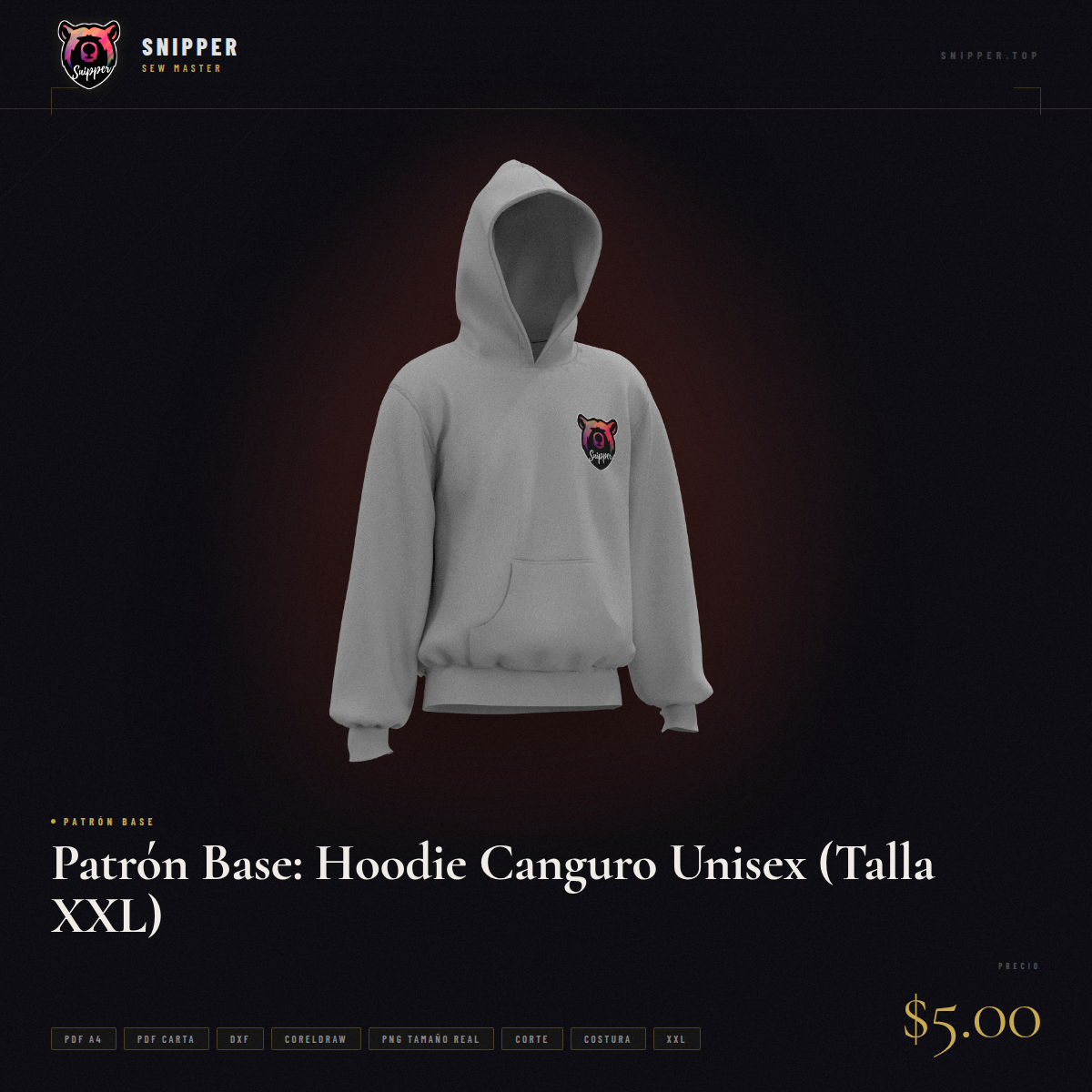 patrón base hoodie canguro talla xxl 2