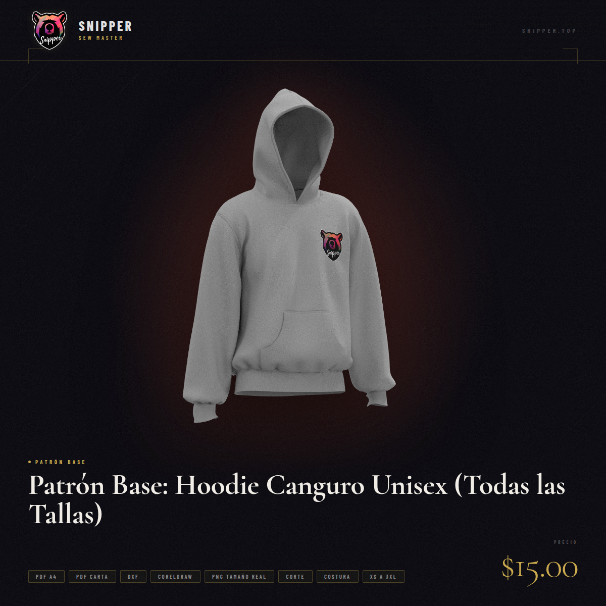 Patrón Base: Hoodie Canguro Unisex (Todas las Tallas) 2