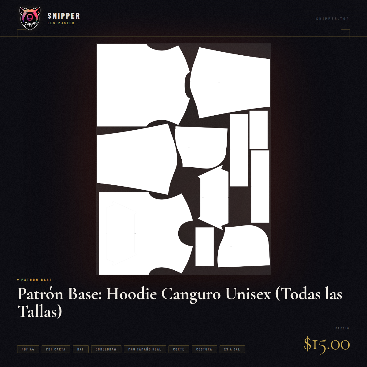 Patrón Base: Hoodie Canguro Unisex (Todas las Tallas) 14