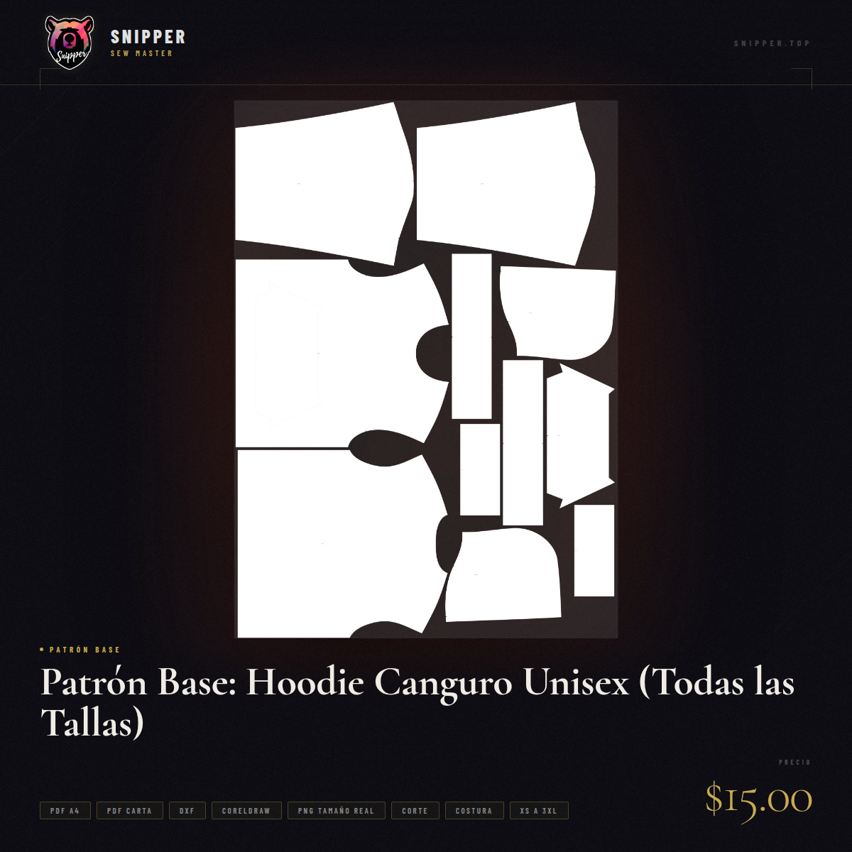 Patrón Base: Hoodie Canguro Unisex (Todas las Tallas) 16