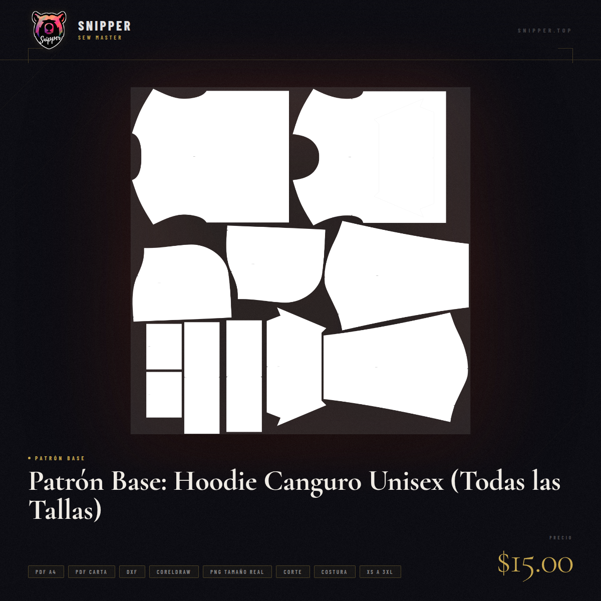 Patrón Base: Hoodie Canguro Unisex (Todas las Tallas) 4