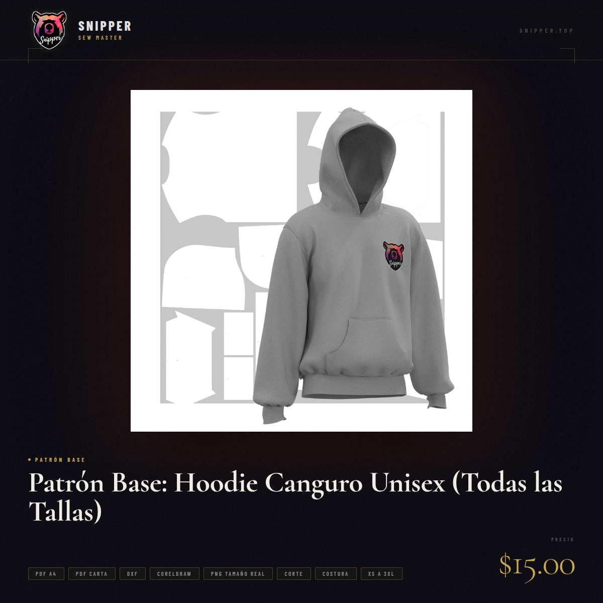 Patrón Base: Hoodie Canguro Unisex (Todas las Tallas) 5