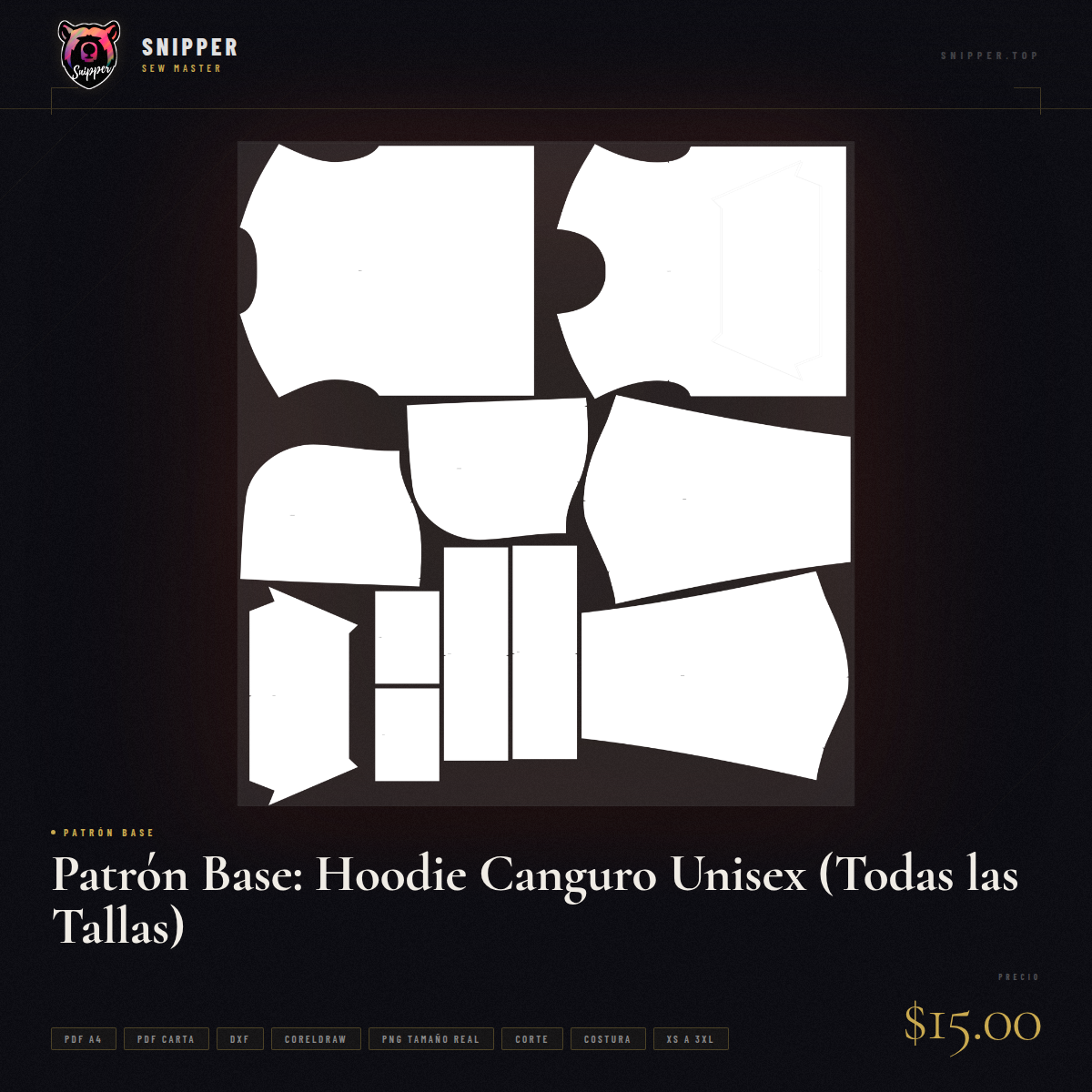 Patrón Base: Hoodie Canguro Unisex (Todas las Tallas) 6