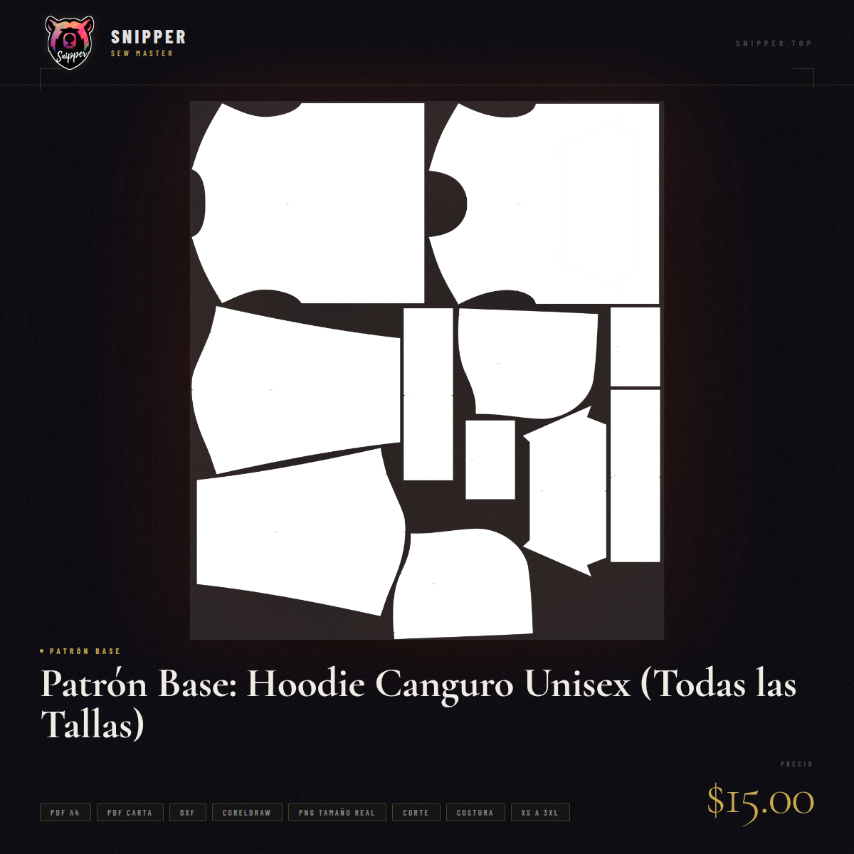 Patrón Base: Hoodie Canguro Unisex (Todas las Tallas) 8