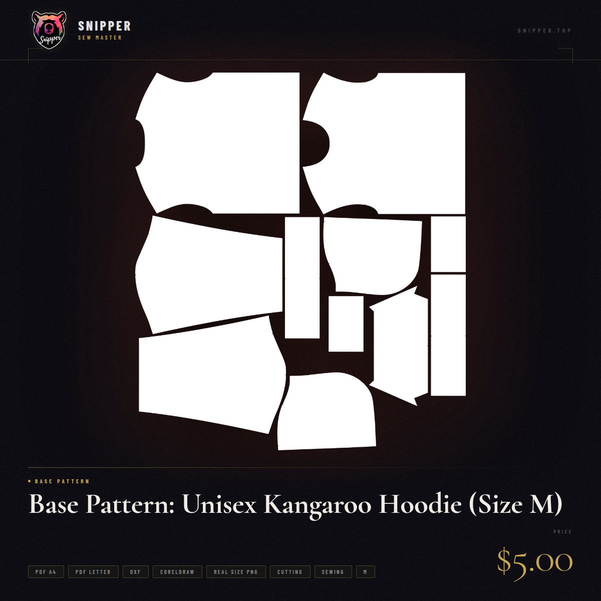 unisex kangaroo hoodie base pattern size m 3