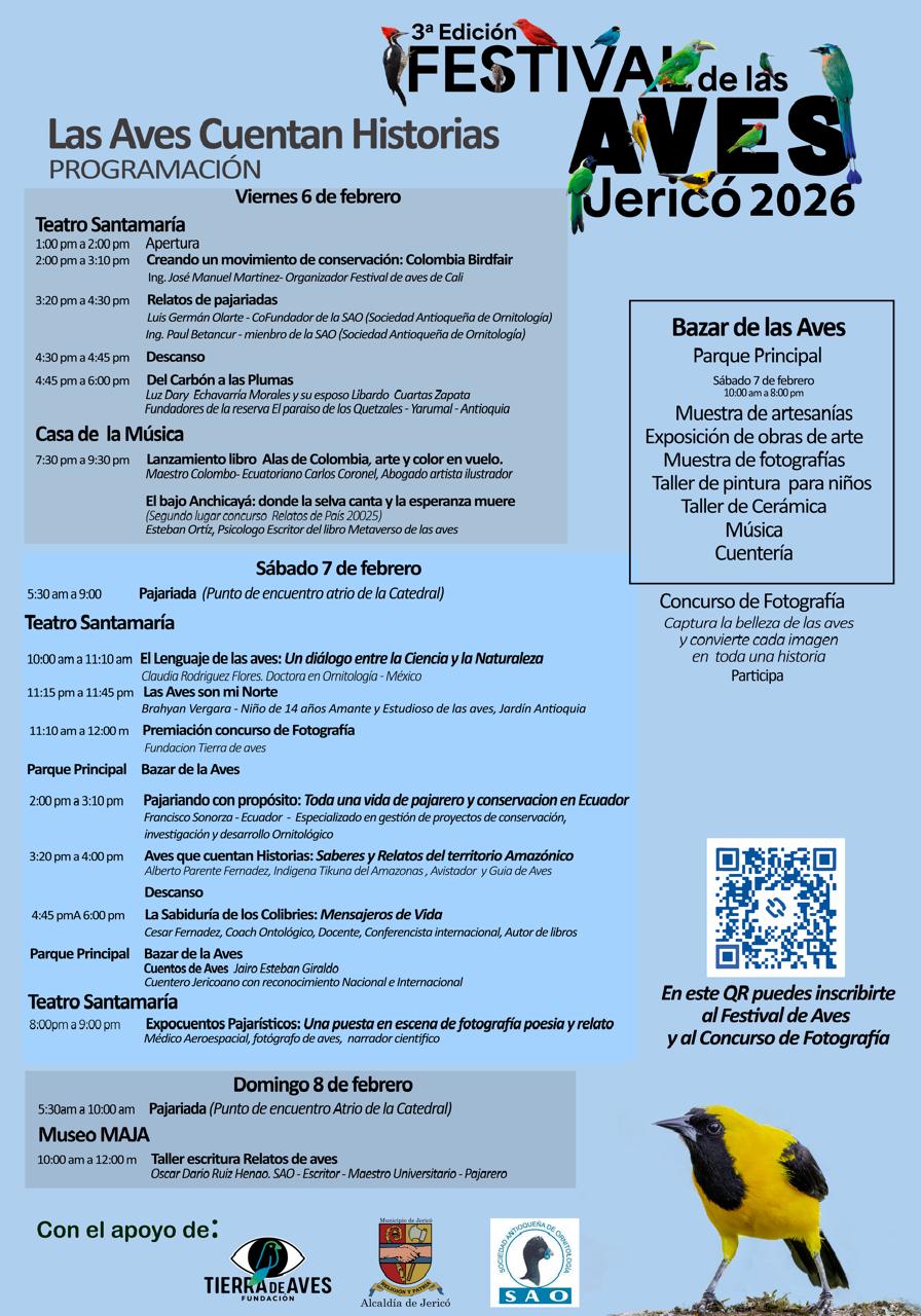 Cronograma del Festival Las Aves Cuentan Historias - Jericó 2026